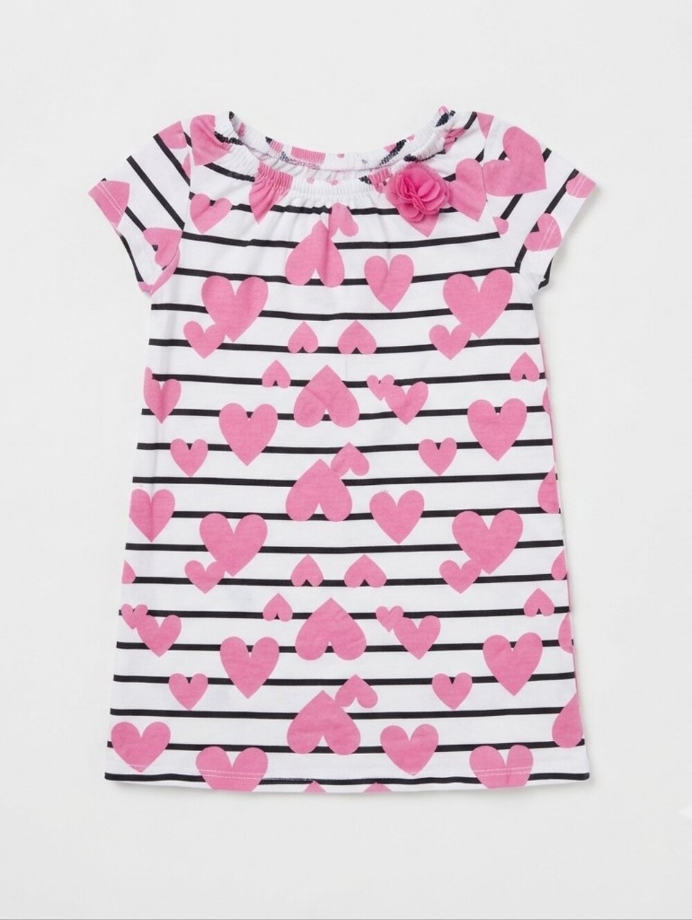 Jumping Beans Girls Top Size 7 Black White Stripes Pink Hearts Rosette Accent
